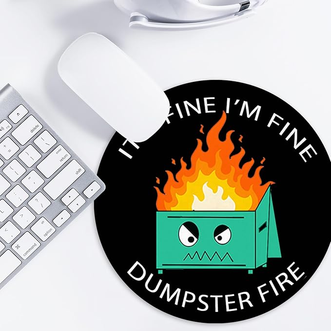 Dumpster Fire Round Mouse Pad,Funny Small Mouse Pad with Non-Slip Rubber Base,Mouse Mat,Home Office Decor Desk Accessories,8.7inch Round Mouse Pad 2