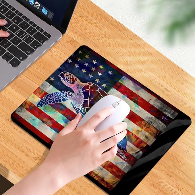 Square Mouse Pad Colorful Sea Turtle and National Flag-1,Gaming Mouse Pads for Desk,Soft Computer Waterproof Non-Slip Mouse Mat