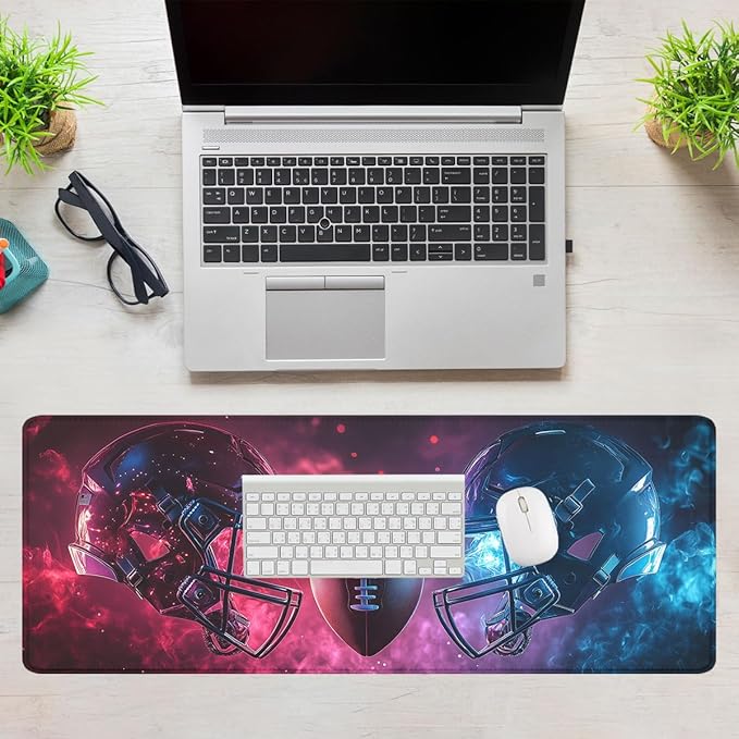 Sports Desk Mat Gaming Mouse Pad Cool American Football Red Blue Rugby Helmet Extended Gaming Mouse Pad Mat with Stitched Edge Non-Slip Base Big Mouse Pad Office Home Decor for Women Girl