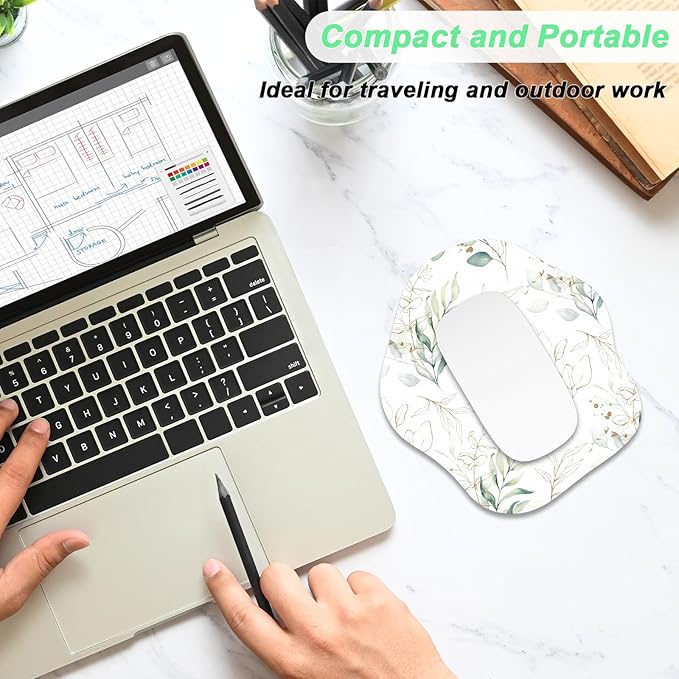 Rimilak Small Mouse Pad 6.5 x 7 Inch, Compact Waterproof Mat for Laptop Computer Wireless Keyboard, Home Office Travel, Boho Leaves Theme
