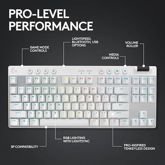 Logitech G Pro X TKL Lightspeed Wireless Gaming Keyboard, Tactile + G Pro X 2 Lightspeed Wireless Gaming Headset Bundle - White