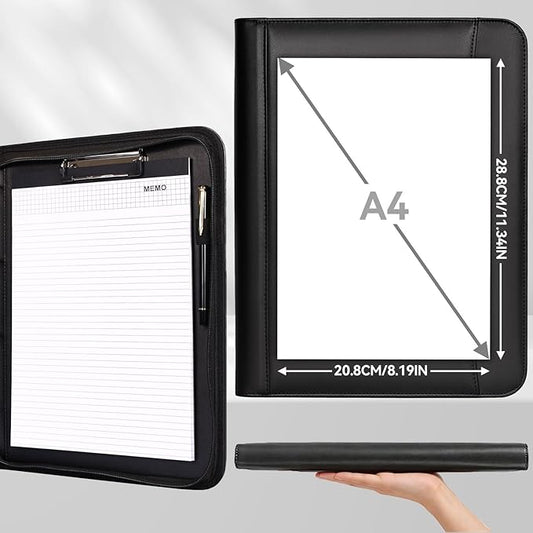 Eshow Portfolio Organizer - 3 Ring Binder with Zipper, Vegan Leather Business Padfolio Folder with Notepad Includes 5 Clear Sheet Protectors for Documents Files for Men Women