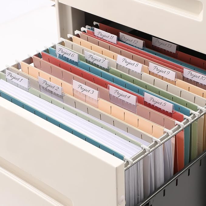 SUNEE Hanging File Folders Retro Colors, 6 Pack Letter Size File Folders with 1/5-cut Tabs, Stay Organized for Your Home and Office Bulk File and Documents