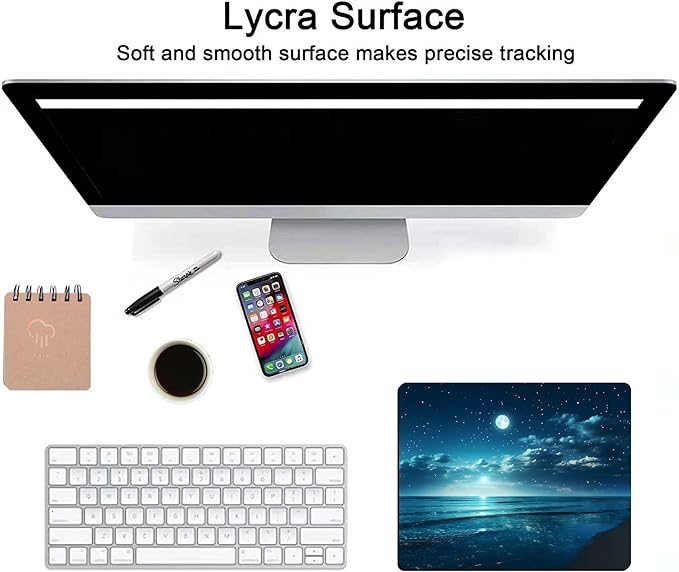 Ocean Mouse Pad, Quiet Night Moon Illuminating The Clear Blue Ocean Mousepad,Square Waterproof Mouse Mat Non-Slip Rubber Base Mousepad,Mouse Pads for Desk Computer Laptop Desk Accessories