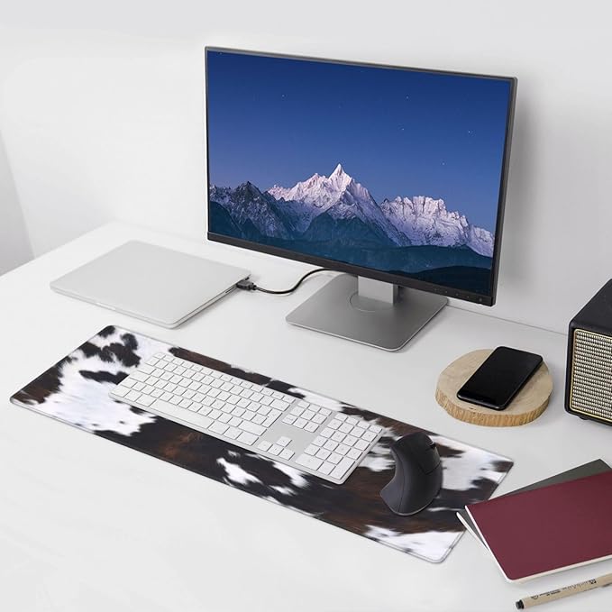 Gaming Mouse Pad, Large Non-Slip Rubber Base Mousepad, Keyboard Mouse Mat, Desk Pad with Stitched Edges, 31.5x11.8inch, Cowhide