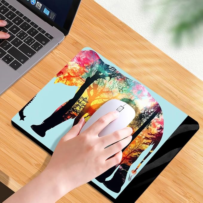 Square Mouse Pad Colorful Forest Elephant-1,Gaming Mouse Pads for Desk,Soft Computer Waterproof Non-Slip Mouse Mat