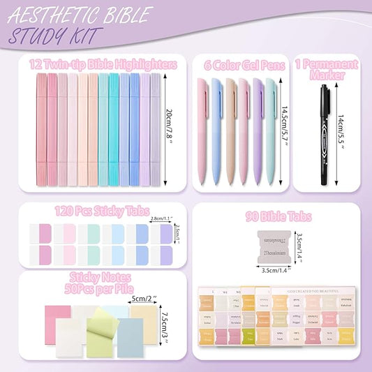 XKDOUS 44 Pcs Bible Study Supplies Journaling Kit for Women, Bible Study Kit Includes Highlighters, Pens, Tabs, Sticky Notes & More for Journaling. Great for Note-Taking, Enhancing Scripture Study