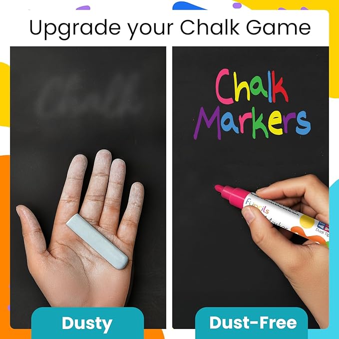 Dual Tip Liquid Chalk Markers for Blackboard (10 Pack, 1mm+5mm Fine, Bold) - Dry Erase Marker Pens for Chalkboards Signs, Car Windows, Glass, Mirrors - Erasable Chalkboard Markers