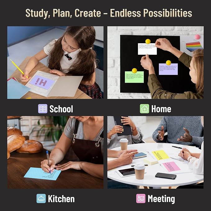 300 Count Colored Index Cards 3 x 5 Inch Ruled Index Cards, Flash Cards College Ruled for School, College, Office and Home Organization, Durable Study To Do List Note Cards with Ruled Lines