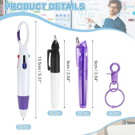 PATIKIL Mini Highlighter Pen, 2 Pcs Badge Reel Highlighter Permanent Marker Pen for Badge Include Tip Retractable Ball with Keychain Clip for Office,Purple