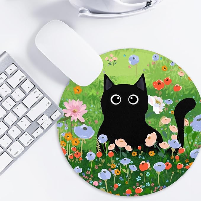 Black cat Round Mouse Pad,Funny Small Mouse Pad with Non-Slip Rubber Base,Mouse Mat,Home Office Decor Desk Accessories,8.7inch Round Mouse Pad 1