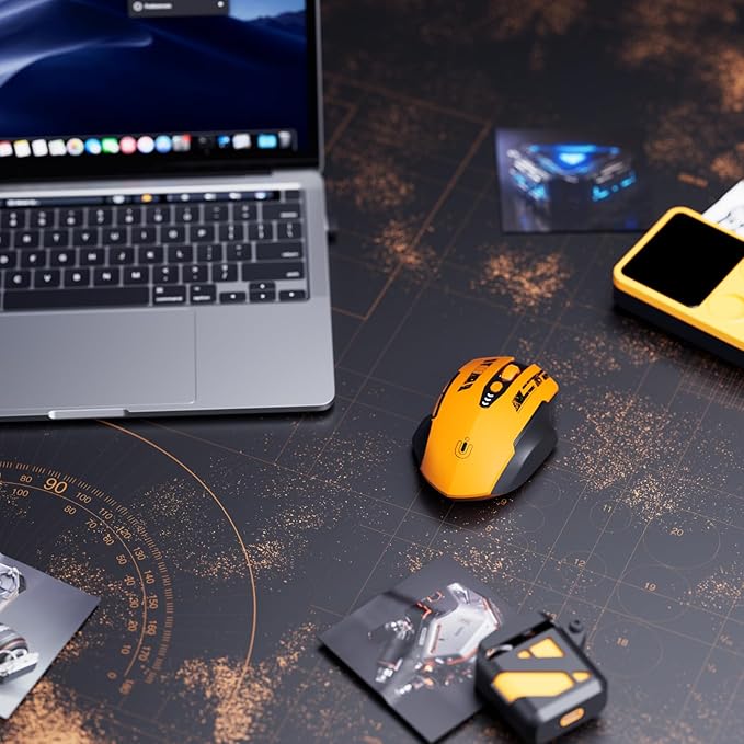 Uineer Wireless Mouse,Upgraded 2.4GHz Rechargeable (Battery Level Visible) Ergonomic Computer Mouse,4 Levels DPI, Wireless Mice for Laptop Computer(Yellow)