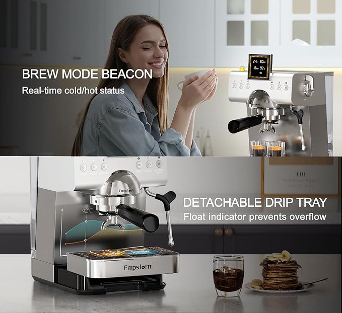 20 Bar Espresso Machine with Milk Frother Steam, Compact Stainless Steel Espresso maker with LED Display Cold Brew & Hot Coffee Maker, Professional Cappuccino Expresso Machine for Home and Office