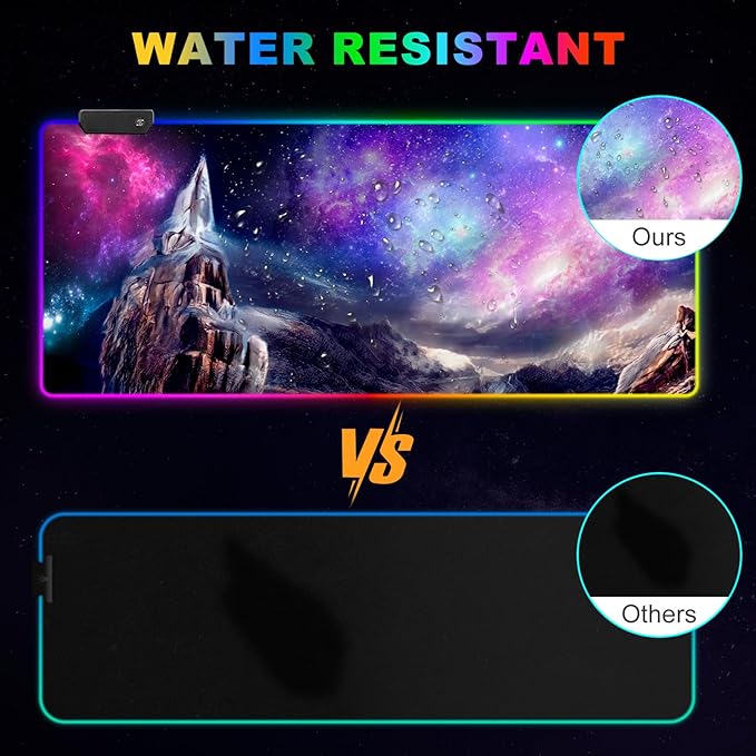 ARTSO RGB Gaming Mouse Pad, Large Extended Soft Led Mouse Pad with 14 Lighting Modes 2 Brightness, Water Resist Keyboard Pad, Computer Mousepads Mat 35.4x15.7inch, Starry Mountains