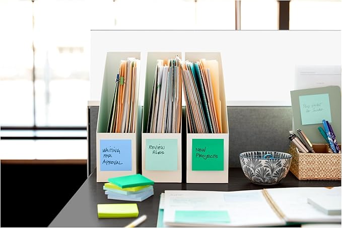 Post-it 100% Recycled Paper Super Sticky Notes, 3 in. x 3 in., 24 Pads, 70 Sheets per Pad, Oasis Collection, School Supplies and Office Products (Pack of 8)