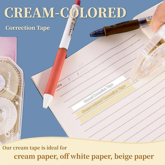 100 Feet Long Cream Correction Tape, Smooth Glide, No Residue, Quick Dry Beige Correction Tape, Perfect for School, Office Supplies, Crafting, Note Taking, Journaling (1 Pack)