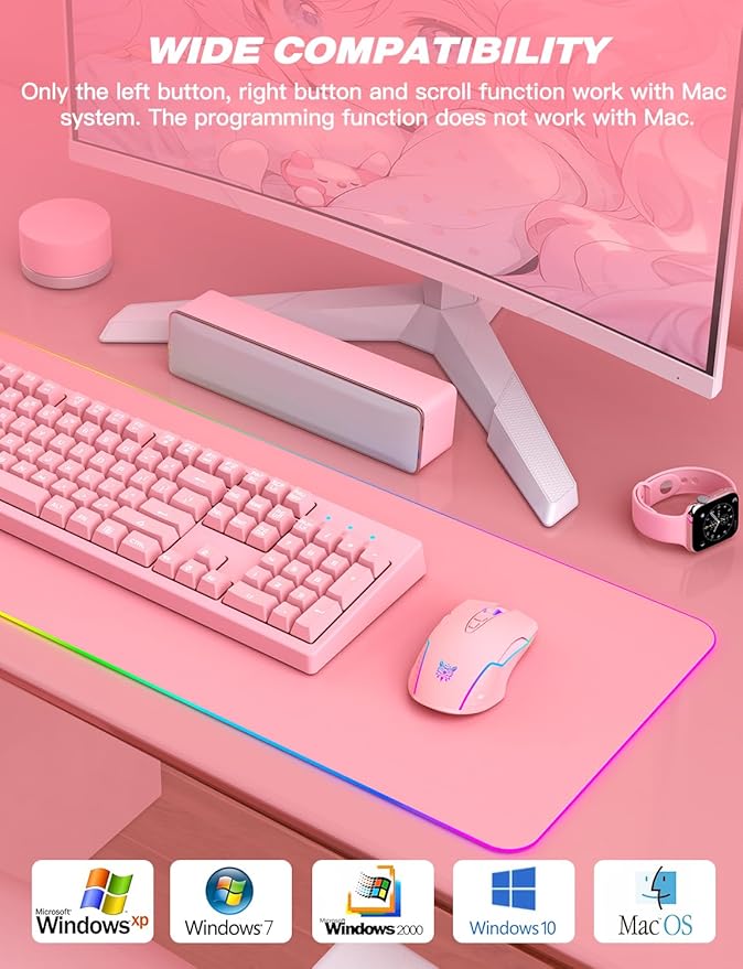 Wireless Mouse, Ergonomic Optical Mice with RGB Backlit, 6 Adjustable DPI Up to 3600, Cordless Mouse with 7 Buttons for PC, Computer, Laptop, Rechargeable