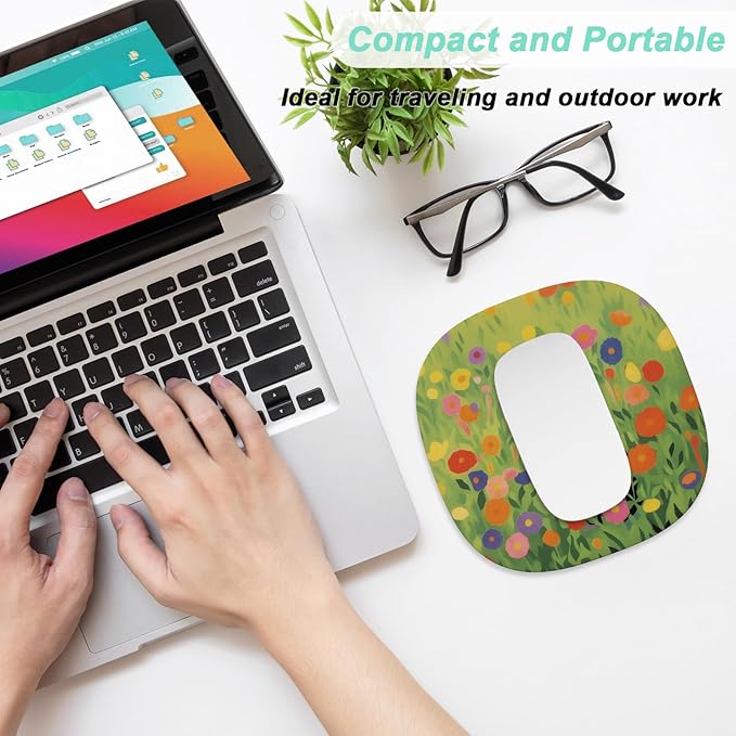 Rimilak Small Mouse Pad 6.6 Inch, Takes up Wrist Space, Waterproof Compact Mini Mat for Laptop Computer Wireless Keyboard Home Office Travel, Green Grass Cat
