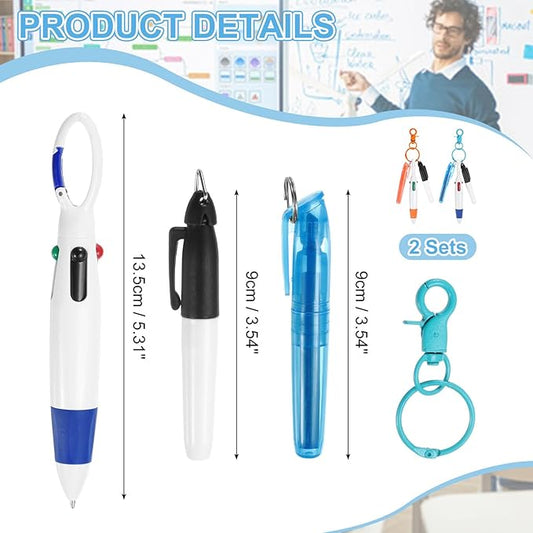 PATIKIL Mini Highlighter Pen, 2 Pcs Badge Reel Highlighter Permanent Marker Pen for Badge Include Tip Retractable Ball with Keychain Clip for Office,Blue/Orange