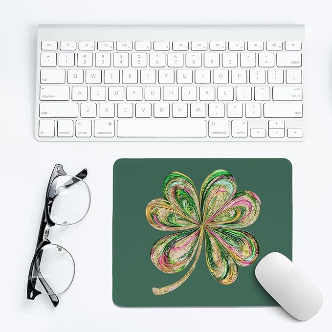 Cute Lucky St Patricks Day Mouse Pad,Dark Green Retro Shamrock Mouse Pad,Womens Shenanigans Desk Mat,Lucky Clover Pattern Desk Mat For Dorm Home Office Decor,St Patricks Day Gift,10.2x8.3 Inch