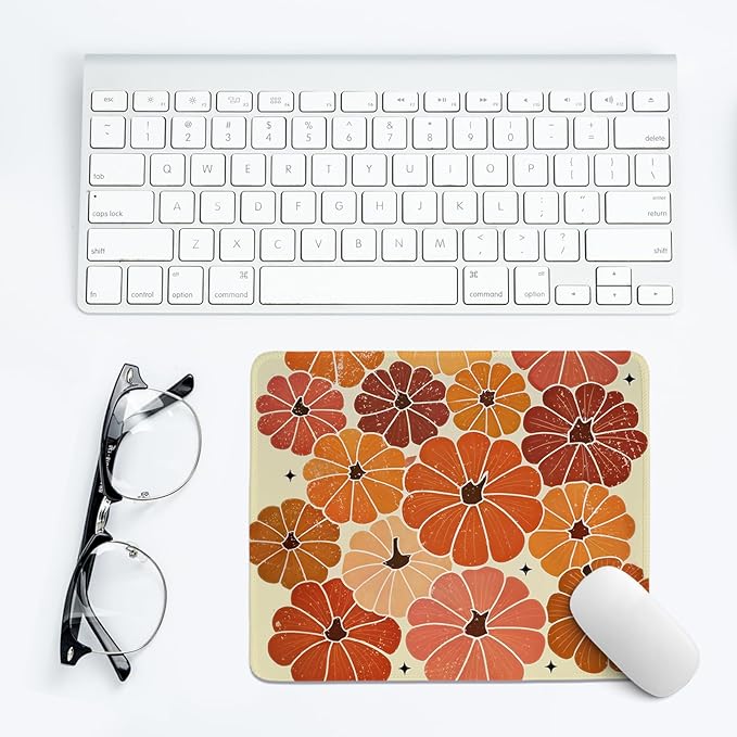 Fall Pumpkin Mouse Pad,Cute Fall Pumpkin Season Mouse Pads,Girly Orange Autumn Desk Mat for Home Office Dorm Desktop Decor,10.2x8.2 Inch