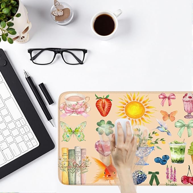 Cute Pink Boho Pastel Desk Mat Colorful Desk Mat for Keyboard and Mouse XXL Large Mouse Pad Desk Pad Mat Floral Cozy Aesthetic Desk Decor for Women Girl Teacher