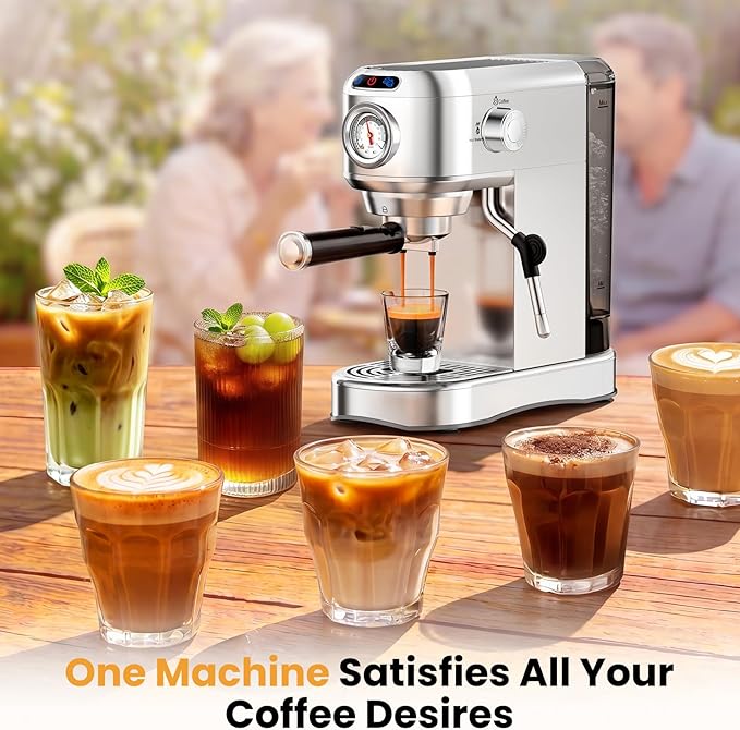Espresso Machine 20 Bar, Compact Espresso Coffee Machine with Milk Frother, Stainless Steel Coffee Maker with 34oz Removable Water Tank, Cappuccino Machine for Home, Office, Fathers Day Dad Gifts