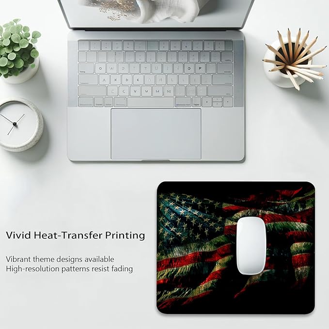 Grunge American Flag Anti-Slip Rubber Base Gaming & Office Mouse Pad with Stitched Edges 9.5 x 7.9 Inch, Durable Smooth Fabric Surface Desk Mat
