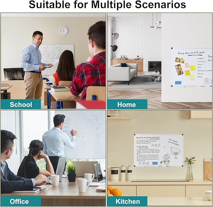 OLIXIS 30" x 40" Magnetic White Board, Dry Erase Board for Wall, Whiteboard with 1 Dry Eraser & 2 Multicolor Markers & 4 Magnetic Pins, Aluminium Frame for School, Office, White