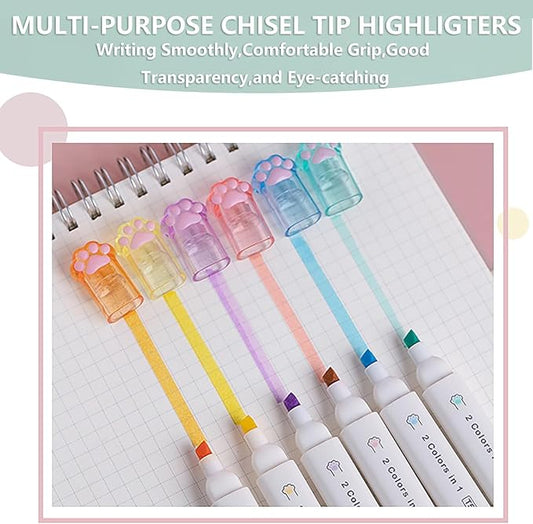 Double-headed Highlighter Markers, 6Pcs of 12 Flat Heads, Cute Light Color Eye Protection Highlighters, Bright and Vintage Markers for Office Supplies