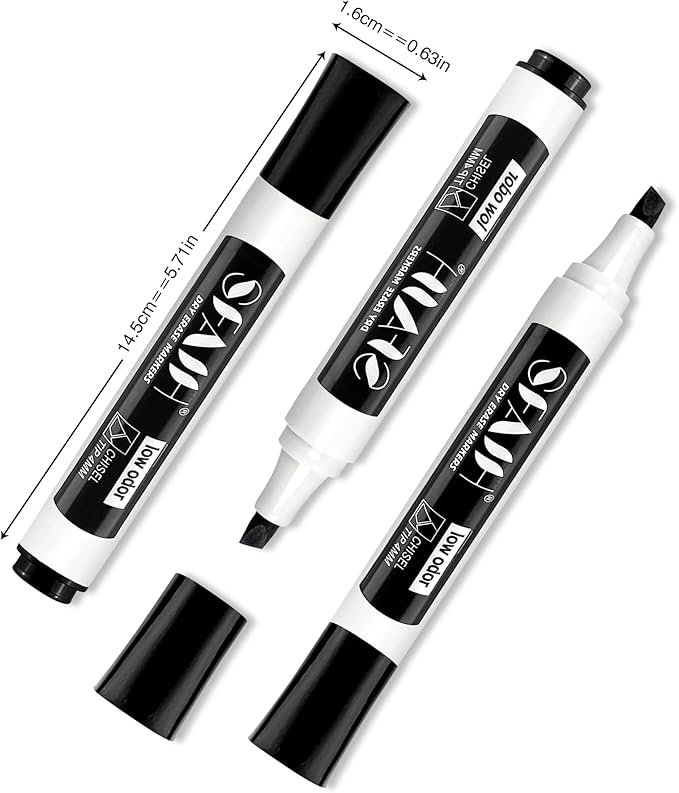 SFAIH Dry Erase Markers Chisel Tip with Magnetic Whiteboard Eraser, 72 Bulk Pack Black White Board Markers for Teachers, Versatile Lines, 1s Quickly Dry, Essential Supplies for Office Teacher
