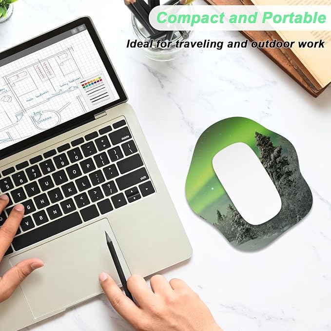 Rimilak Small Mouse Pad 6.5 x 7 Inch, Takes up Wrist and Mouse Space, Waterproof Compact Mini Mouse Mat for Laptop Computer Wireless Mouse Keyboard Home Office Travel,Green Light