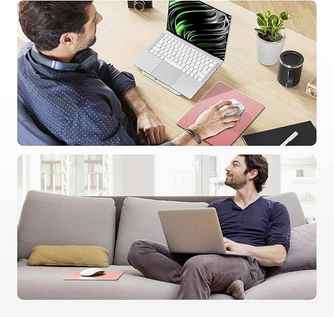 HONKID Metal Aluminum Mouse Pad Pink, Office and Gaming Thin Hard Mouse Mat Double Sided Waterproof Fast and Accurate Control Mousepad for Laptop, Computer and PC,9.06"x7.08",Rose Gold
