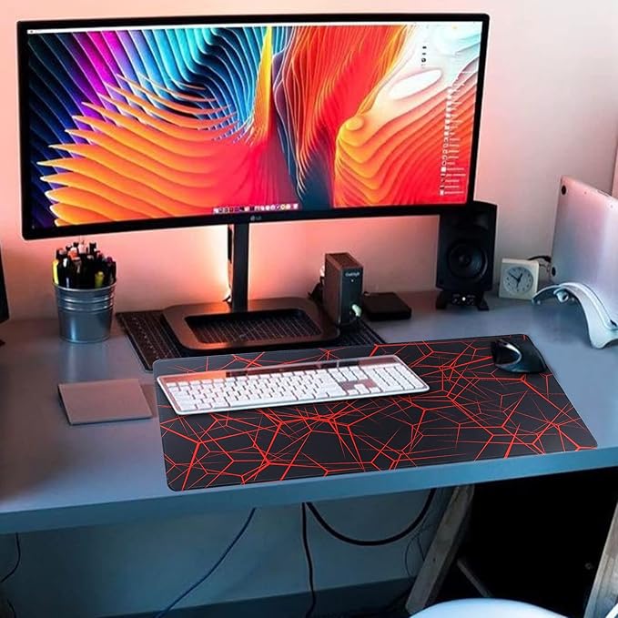 Gaming Mouse Pad,Large Mouse Pad Size 31.5x11.8 Thickness 0.12 inches,Premium-Textured Non-Slip & Waterproof Computer Mousepad with Stitched Edges for Gaming,Office & Home-80x30 Rednet003