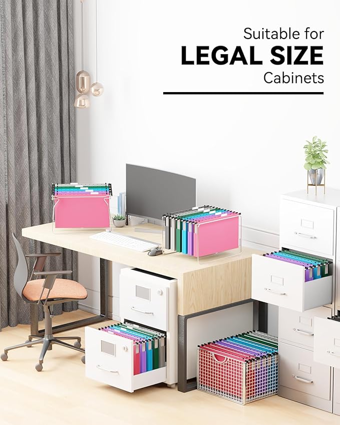 Ansook Plastic Legal Size Hanging File Folders,12 Pack Extra Capacity File Folders Hanging with Tabs,Heavy Duty 1" Expandable Legal Filing Cabinet Folders,File Frame Hanging File Organizer