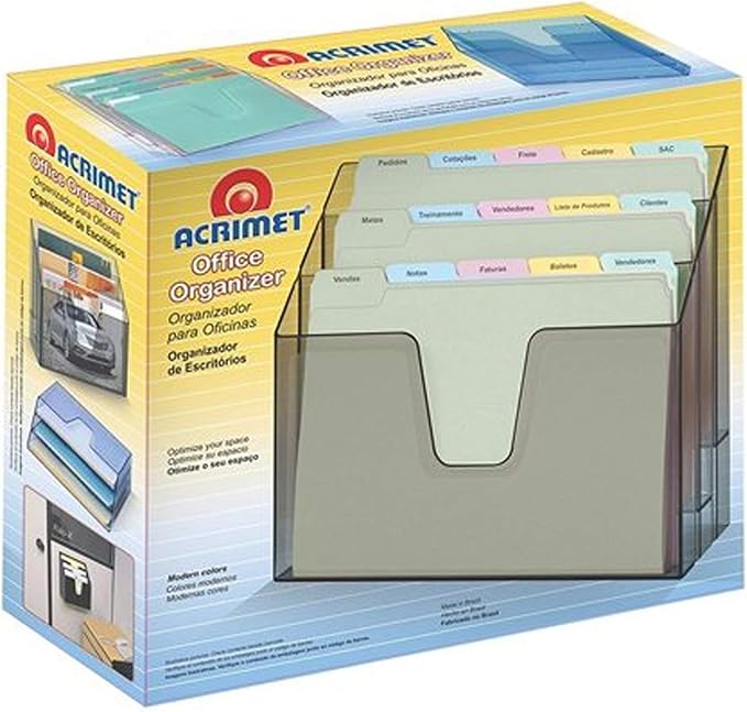 Acrimet Horizontal Triple File Folder Holder Organizer, Open Top Desktop Document Sorter for Letter Size Papers & Folders, Plastic (Black)