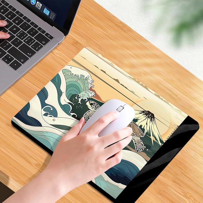 Square Mouse Pad Japanese Waves and Turtles-1,Gaming Mouse Pads for Desk,Soft Computer Waterproof Non-Slip Mouse Mat