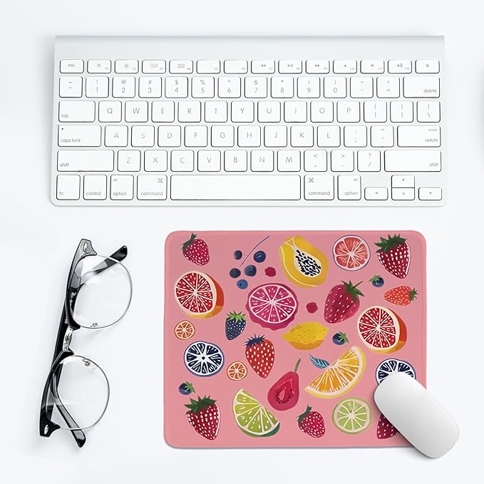 Colorful Cute Fruit Mouse Pad,Pink Cottagecore Strawberry Mouse Pads,Summer Orange Desk Mat for Home Office Dorm Desktop Decor,10.2x8.2 Inch