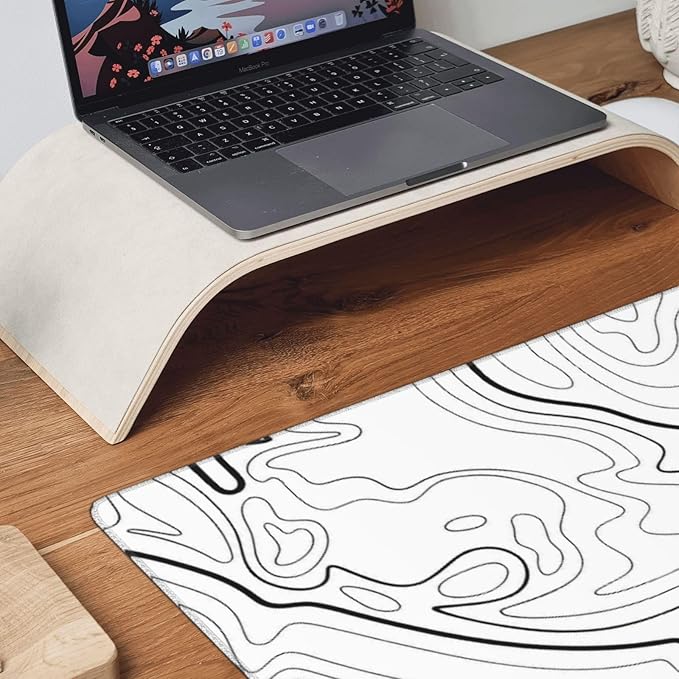 XXL White Topographic Contour Big Mouse Pad Large,Gaming Mouse Pad Desk Pad,35.4x15.7x0.12 Inch Long Computer Keyboard Mouse Mat Mousepad Non-Slip Base and Stitched Edge for Gaming and Office