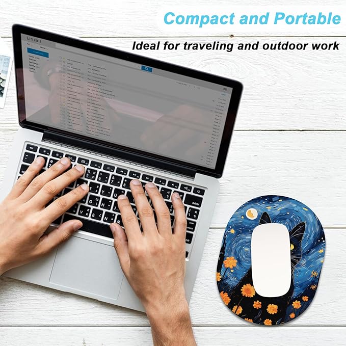 Rimilak Small Mouse Pad 6 x 8 Inch, Takes up Wrist and Mouse Space, Waterproof Compact Mini Mouse Mat for Laptop Computer Wireless Mouse Keyboard Home Office Travel,Starry Sky Cat