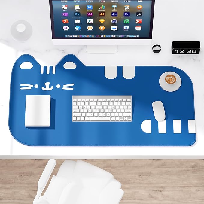 Dapesuom Large Gaming Mouse Pad, Extended Mouse Mat with Stitched Edges, Anime Cat Keyboard Pad with Non-Slip Base, Big XXL Desk Mats for Gamer, Laptop, Computer, Desktop, 29.5 x 15.9in, Dark Blue