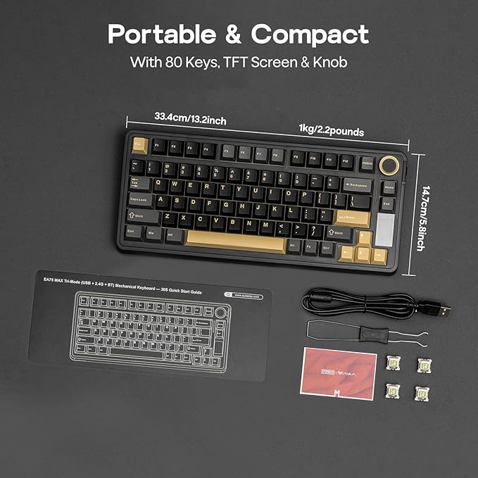 EPOMAKER X Aula EA75 MAX Wireless Gaming Keyboard with Screen & Knob, 5000mAh, Hot-Swap, Lubed Switches, RGB Backlit, Creamy Gasket, 75% Mechanical Keyboard (Black, Silent Cotton Candy Switch)