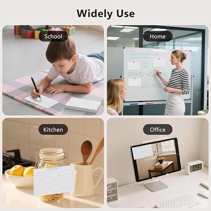 250 Count Index Cards 3 x 5 Inch, White Lined Note Cards Portable Ruled Flash Cards Perfect for Studying and Organizing, Note Taking Study Flashcards for Home, School and Office