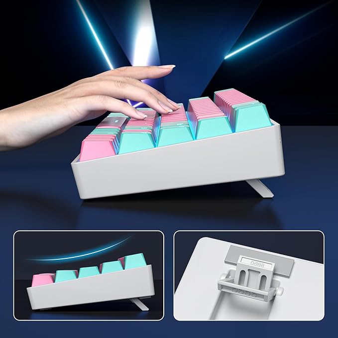 surmen 65% Percent Gaming Keyboard Mechanical with Linear Red Switch, 68-Keys Pink Mini Gaming Keyboard 60 Percent LED Light Backlit PBT Keycaps for Laptop Desktop PC Gamers (68 Miami)