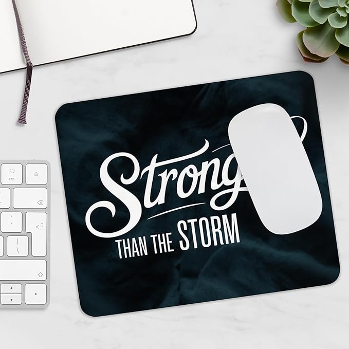 Inspirational Mouse Pad Stronger Than The Storm Motivational Quote Mousepad with Non-Slip Rubber Base Office Desk Mat Gift for Women Men Students Positivity Strength Resilience Work Decor