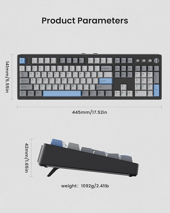 KN104 Wireless Mechanical Gaming Keyboard, 100% Full Size 104 Keys with Number Pad, Custom RGB Backlit, Creamy Sound, Hot Swappable, Bluetooth/2.4GHz/USB-C for Win/Mac/PC (Carbon Black)