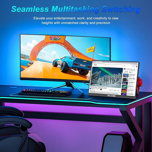 WUAWE Portable Monitor 16" 16:10 IPS Travel Monitor for Laptop, 100% sRGB Control USB-C HDMI,HDR Freesync Display, Plug&Play for Phone PS5 Switch (2.5K|144HZ, Black, 16inch)