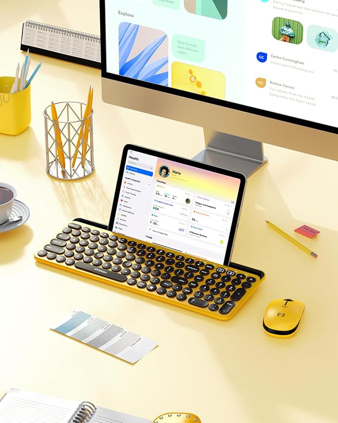 seenda Bluetooth Keyboard and Mouse for iPad, CTU-301 Wireless Multi-Device Connection Bluetooth+2.4G Keyboard Mouse Combo with Tablet Holder for iPad/MacBook/Windows, iOS/Andriod/Phone, Yellow
