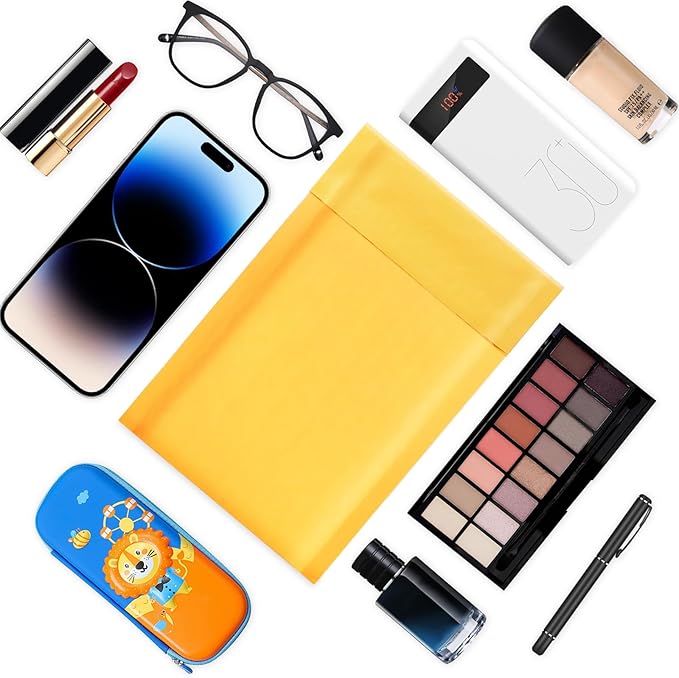 52Pack Yellow 4x8inch Kraft Bubble Mailers Small Business Mailing Packages Self-Sealing Paper Envelopes, Mailer Shipping package Strong Adhesion Padded Envelopes for Jewelry Makeup Supplies