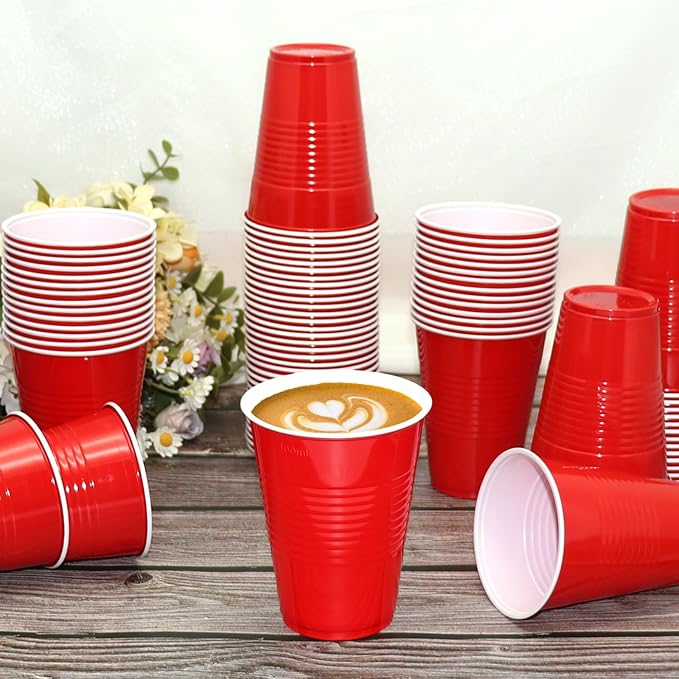 16 oz Red Plastic Cups Disposable - Red Disposable Cups for Party Birthday Picnics Easter Party (100 Count)